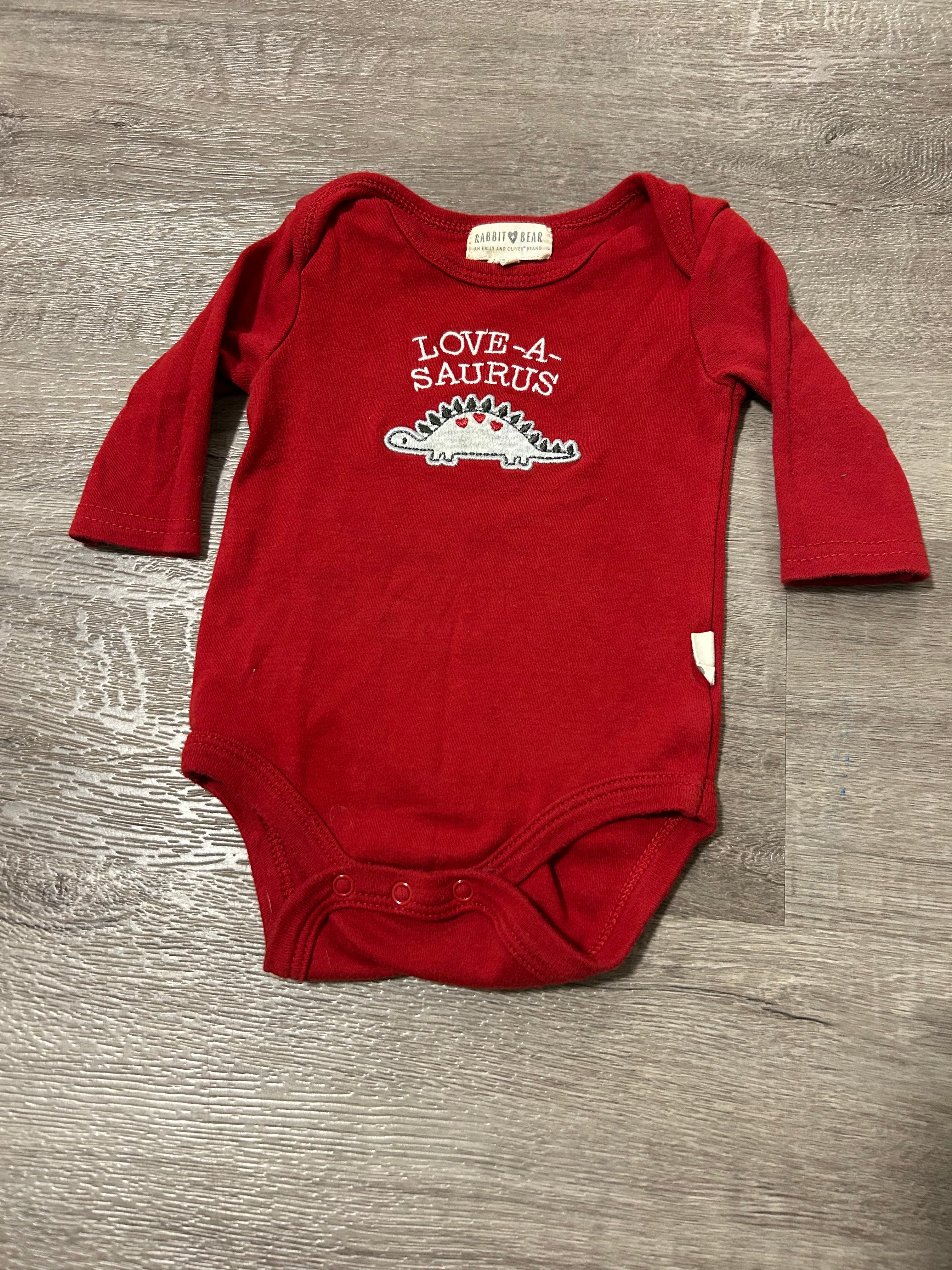 Rabbit + Bear Long Sleeve Love-A-Saurus Bodysuit- Size 3-6 Months