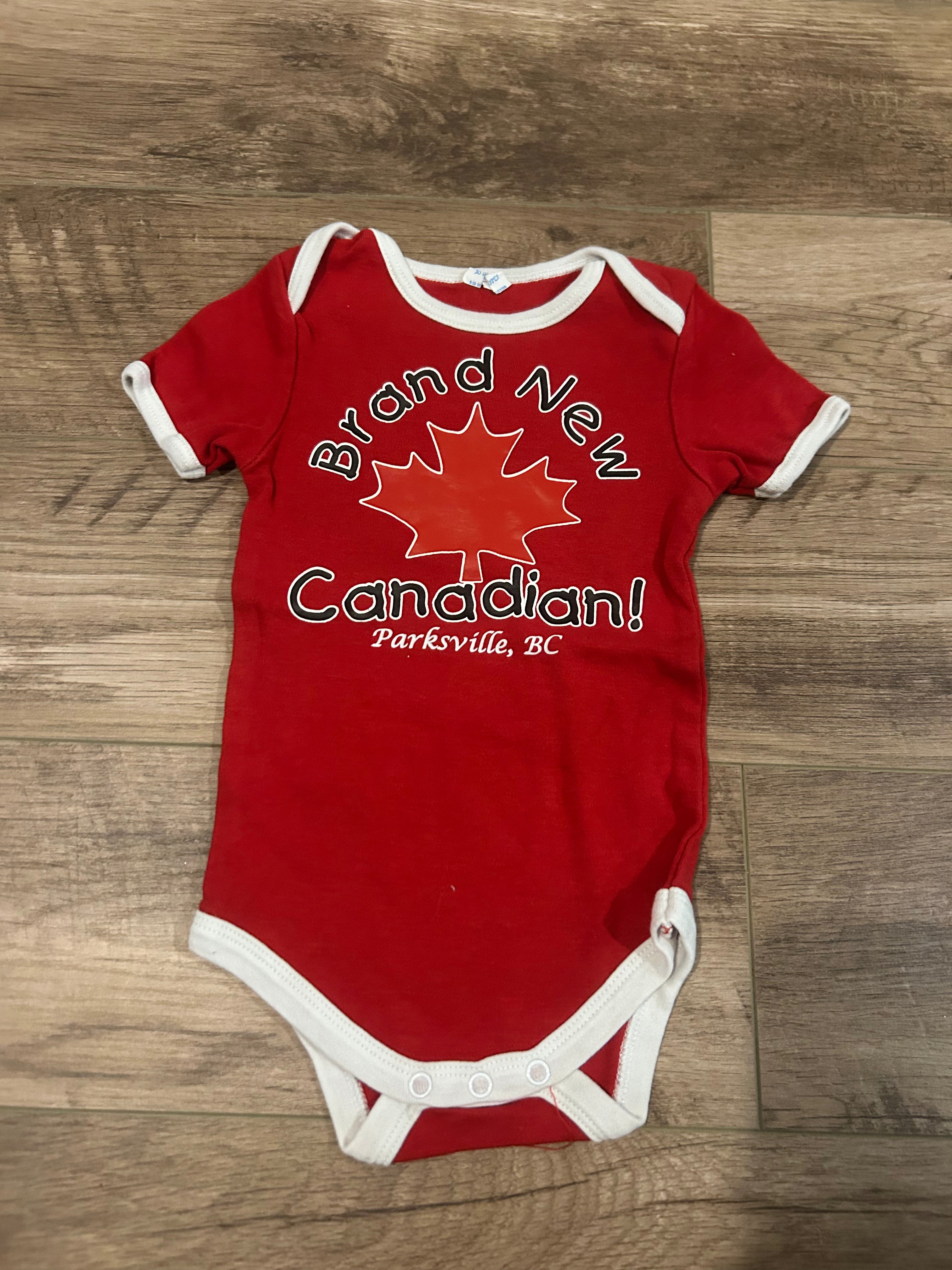 So Cute- "Brand New Canadian, Parksville, BC" Bodysuit- Size 9-18 Months