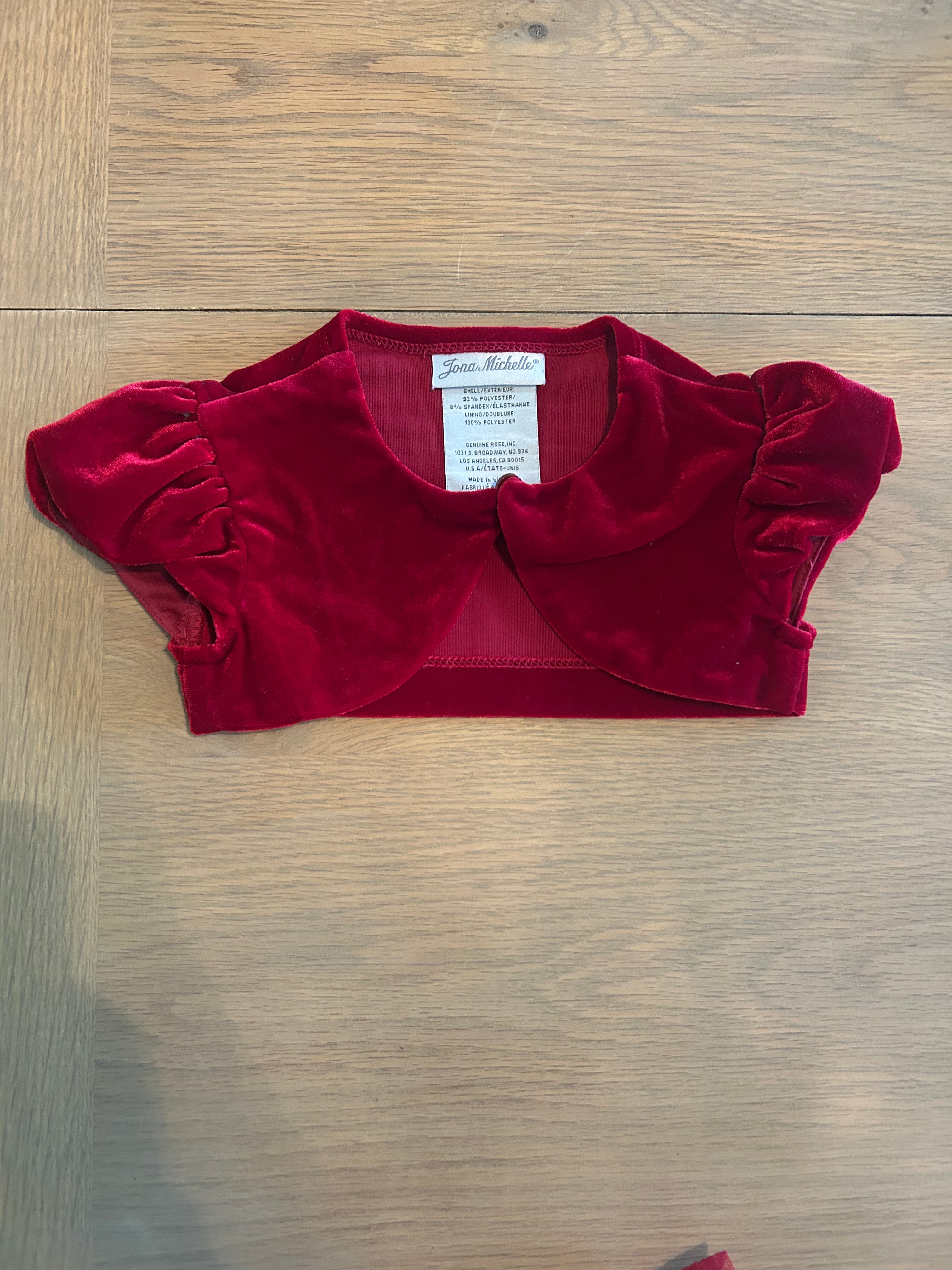 Jona Michelle 2 Piece Red Party Dress With Velvet Cardigan- Size 2T