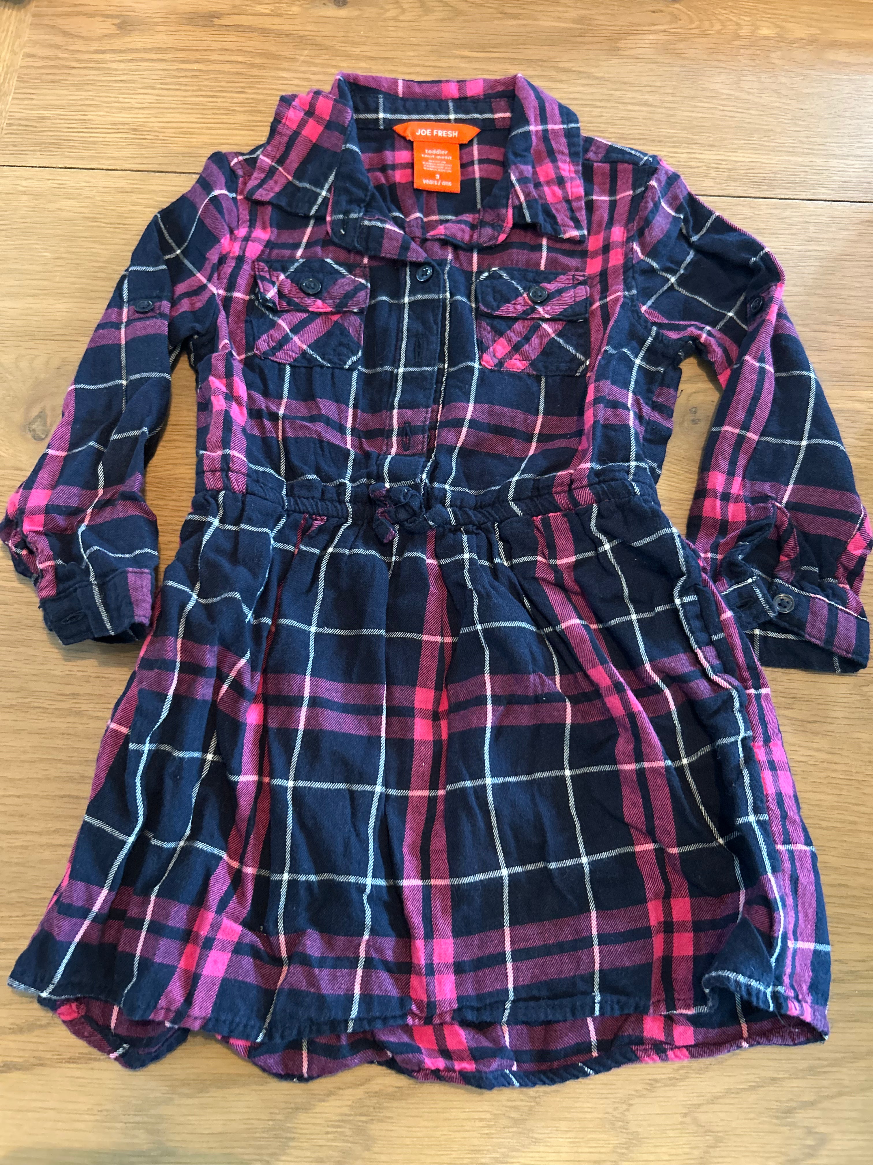 Joe Fresh Long Plaid Shirt/Dress- Size 3 Years