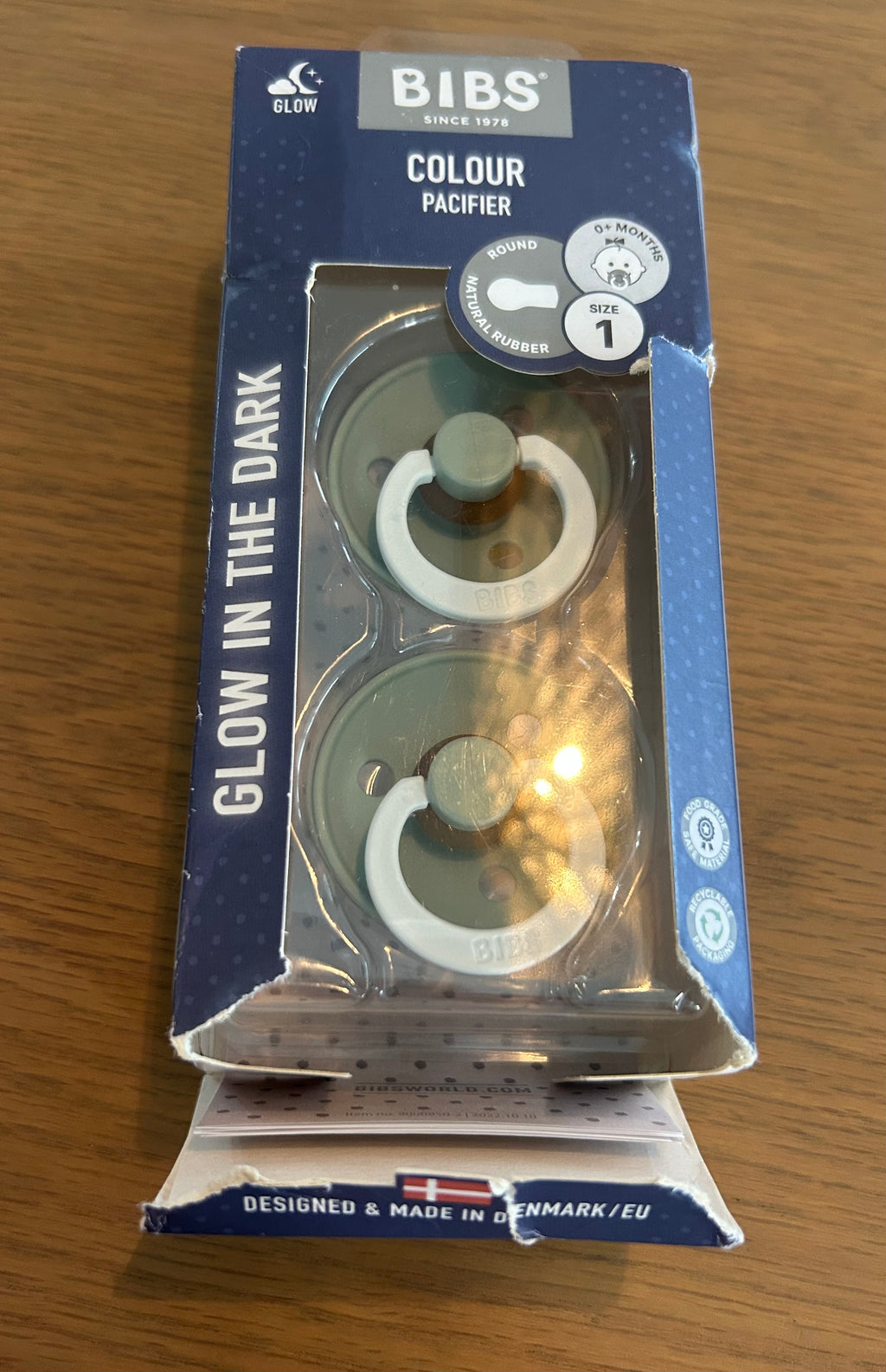 Bibs Glow In The Dark Round Pacifier Size 1  (2 Pack)