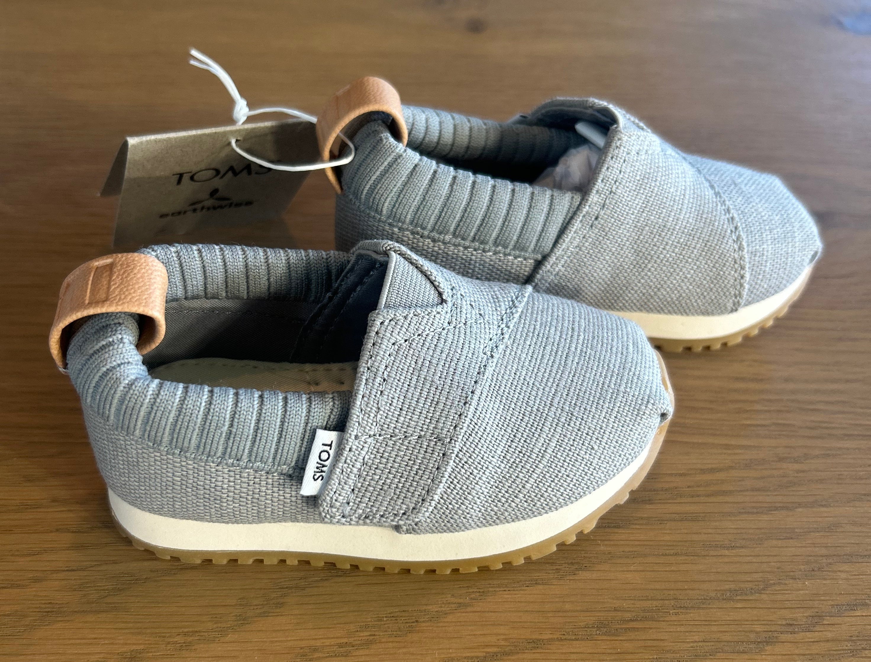 Tom's Tiny Alpargata Resident in Colour Drizzle Grey Heritage Canvas- Size T5