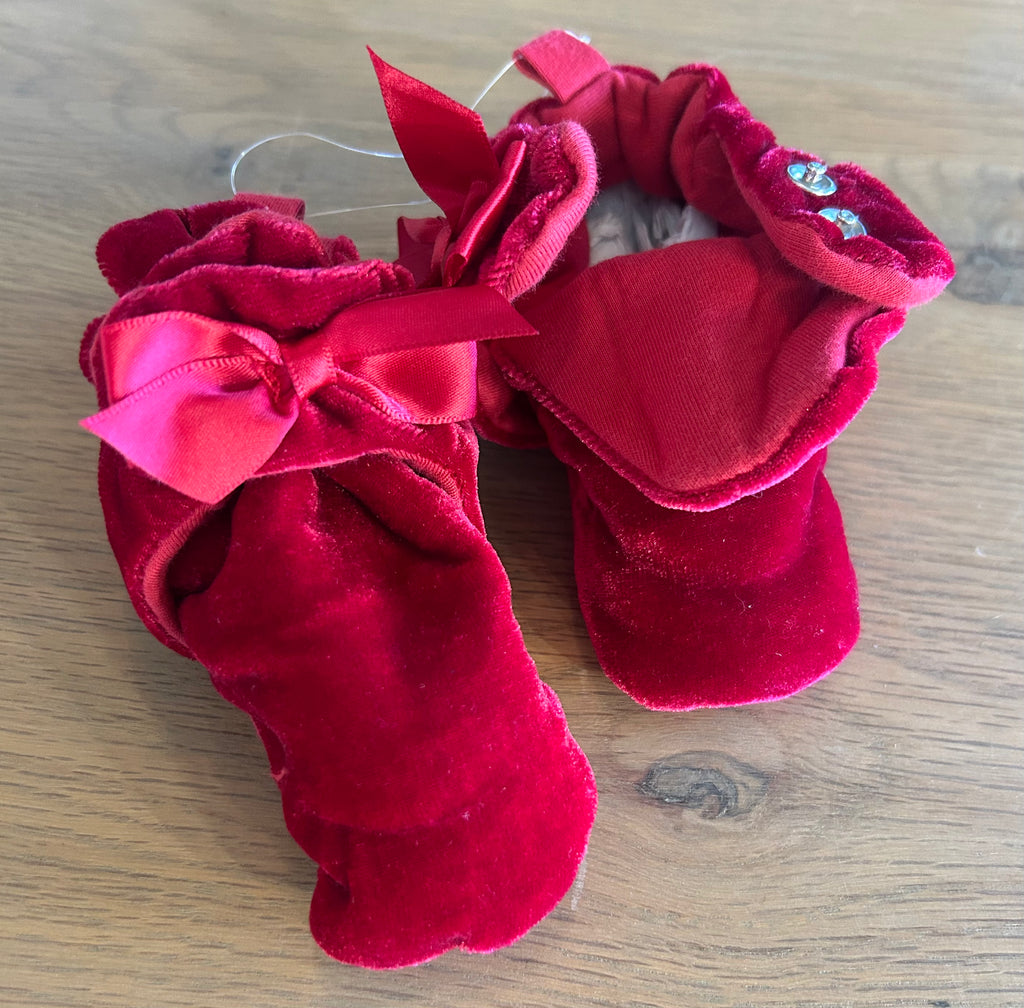 Robeez Snap Booties in Colour Holiday Bow Red- Size 6-12 Months