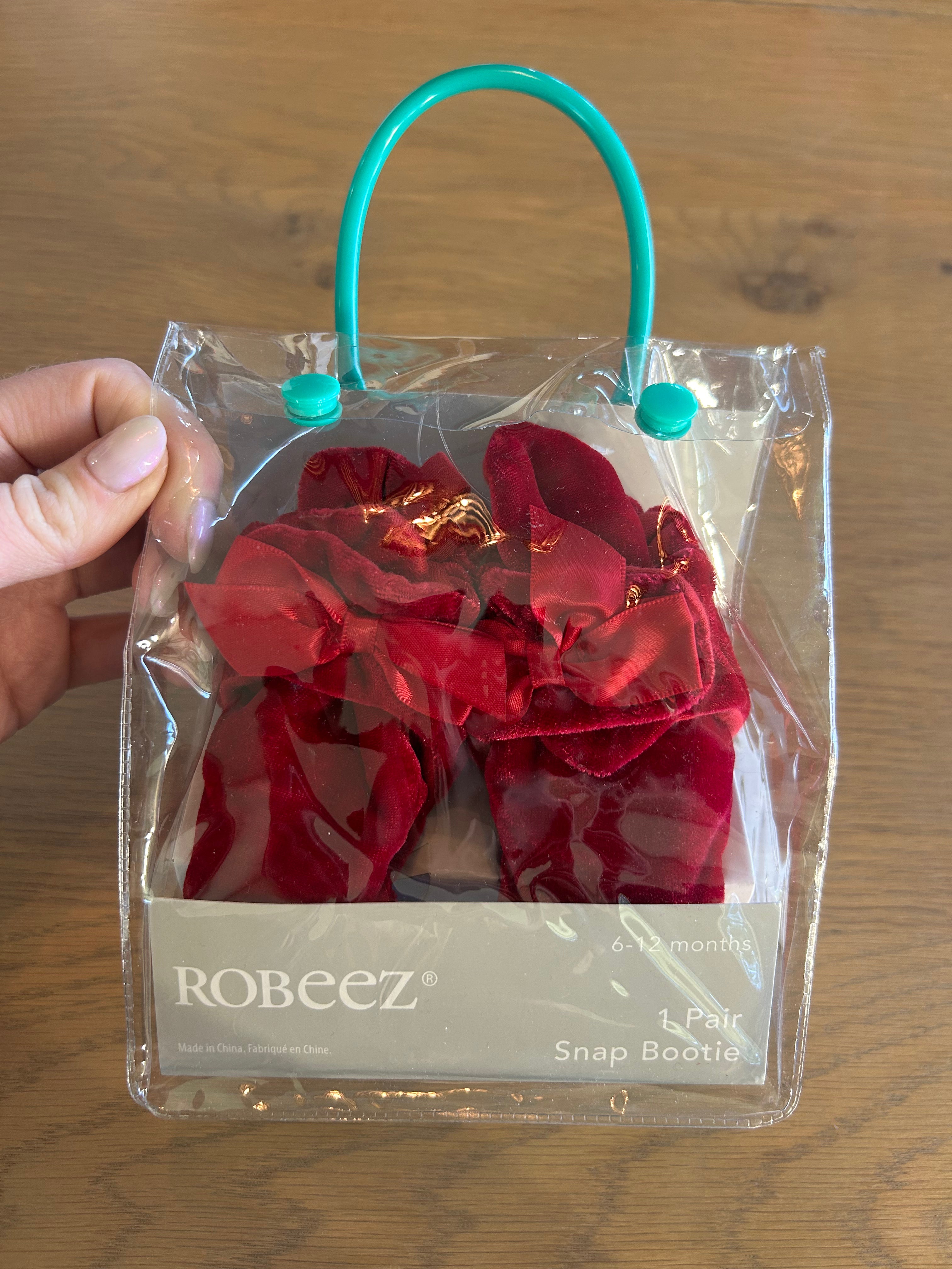 Robeez Snap Booties in Colour Holiday Bow Red- Size 6-12 Months