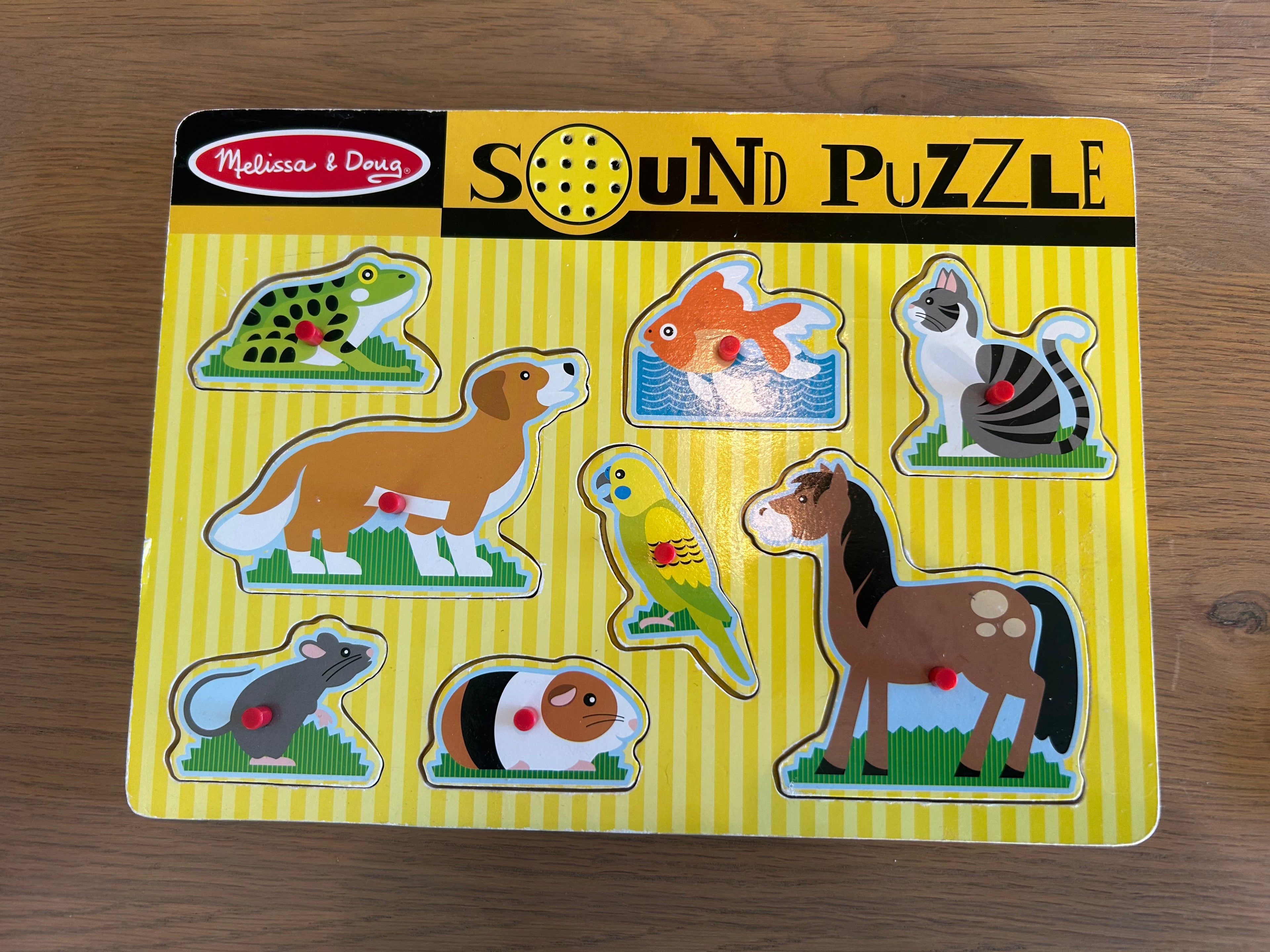 Melissa & Doug Pets Sound Puzzle - Wooden Peg Puzzle with Light-Activated Sound Effects