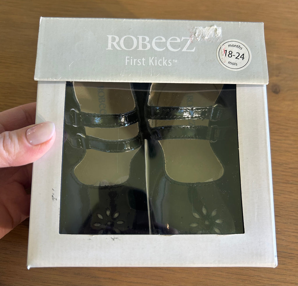 Robeez First Kicks Audrey Black 100% Leather Upper- Size 18-24 Months