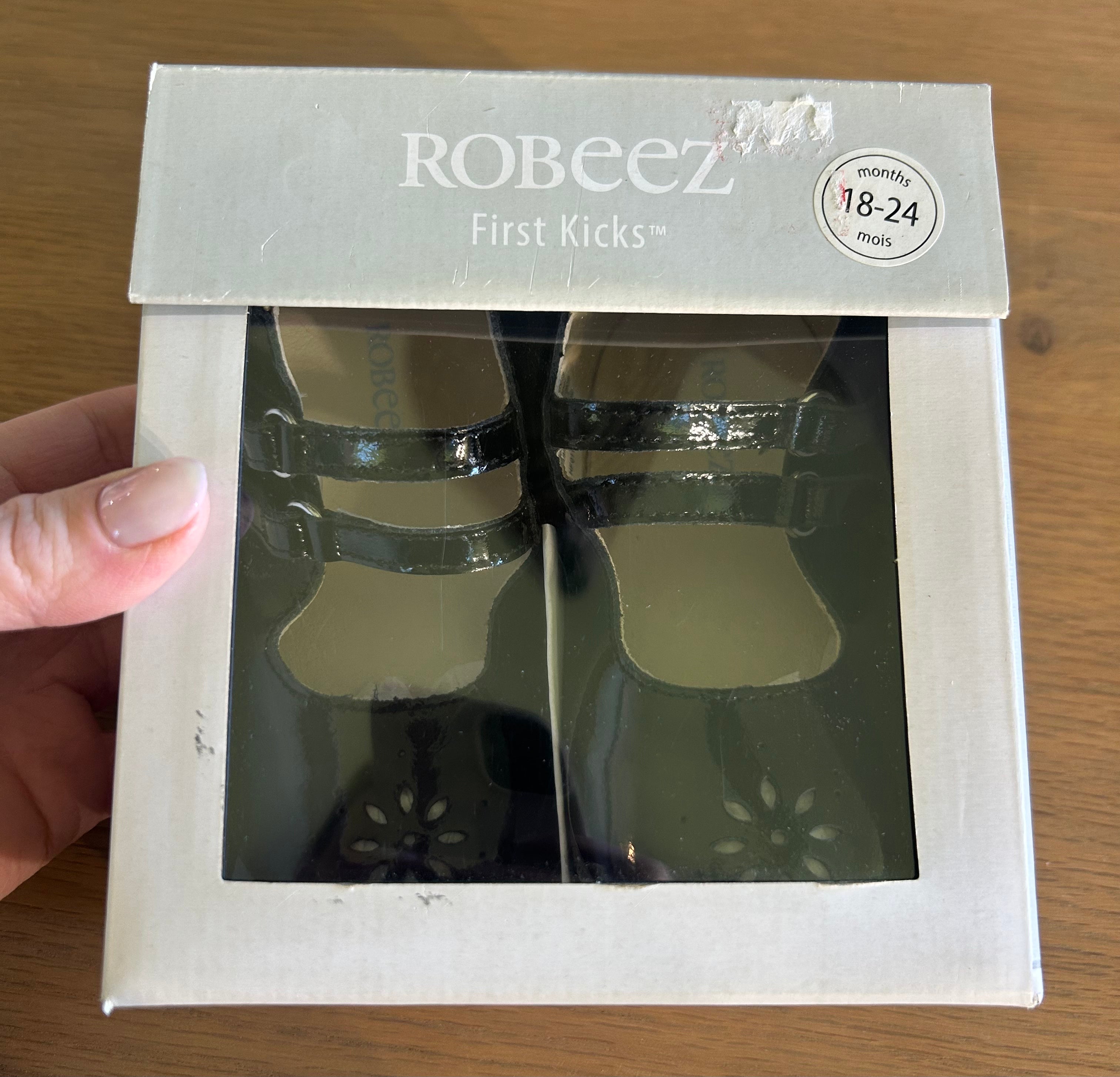 Robeez First Kicks Audrey Black 100% Leather Upper- Size 18-24 Months