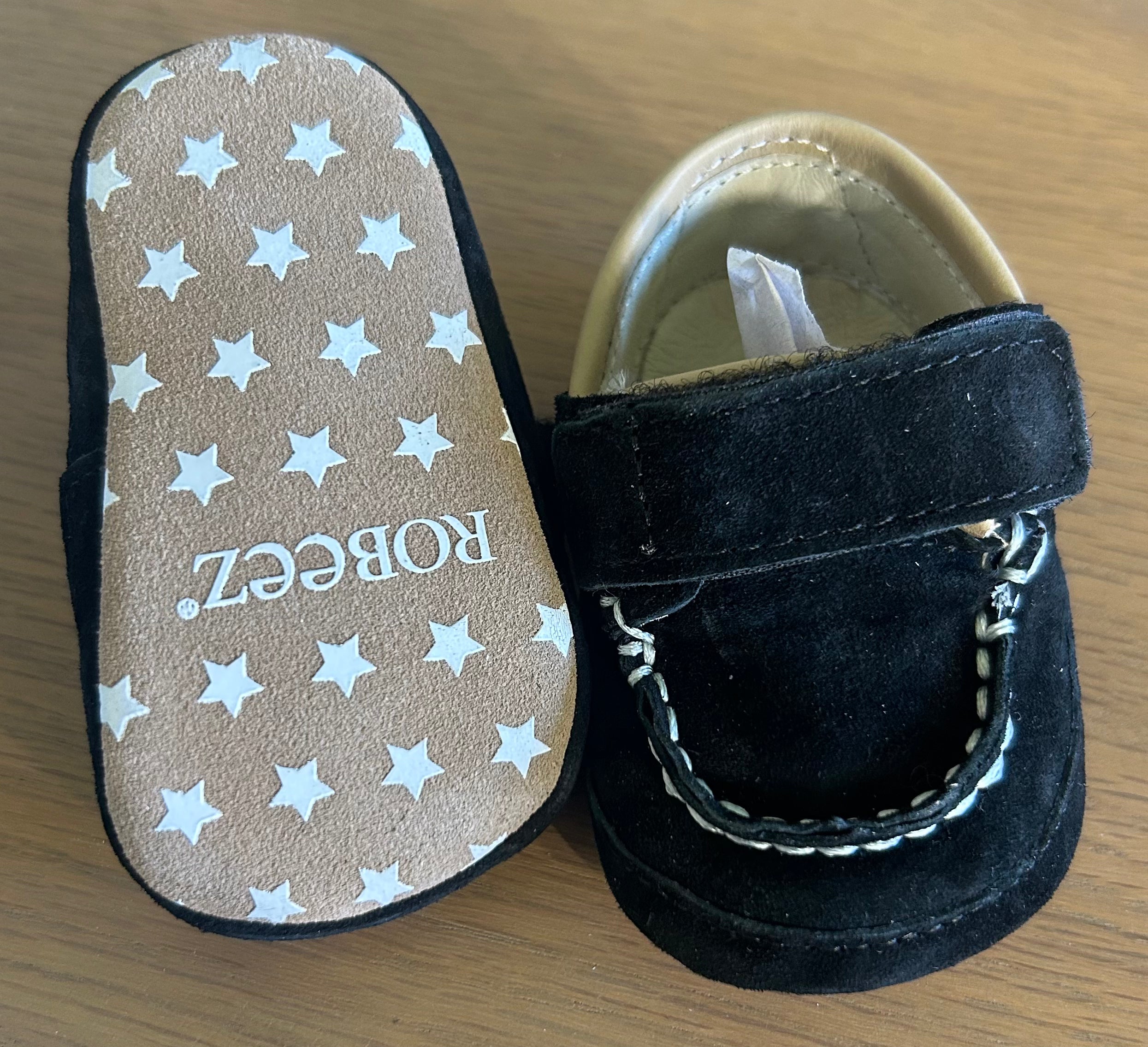 Robeez First Kicks in Bolden Black Suede- Size 0-3 months