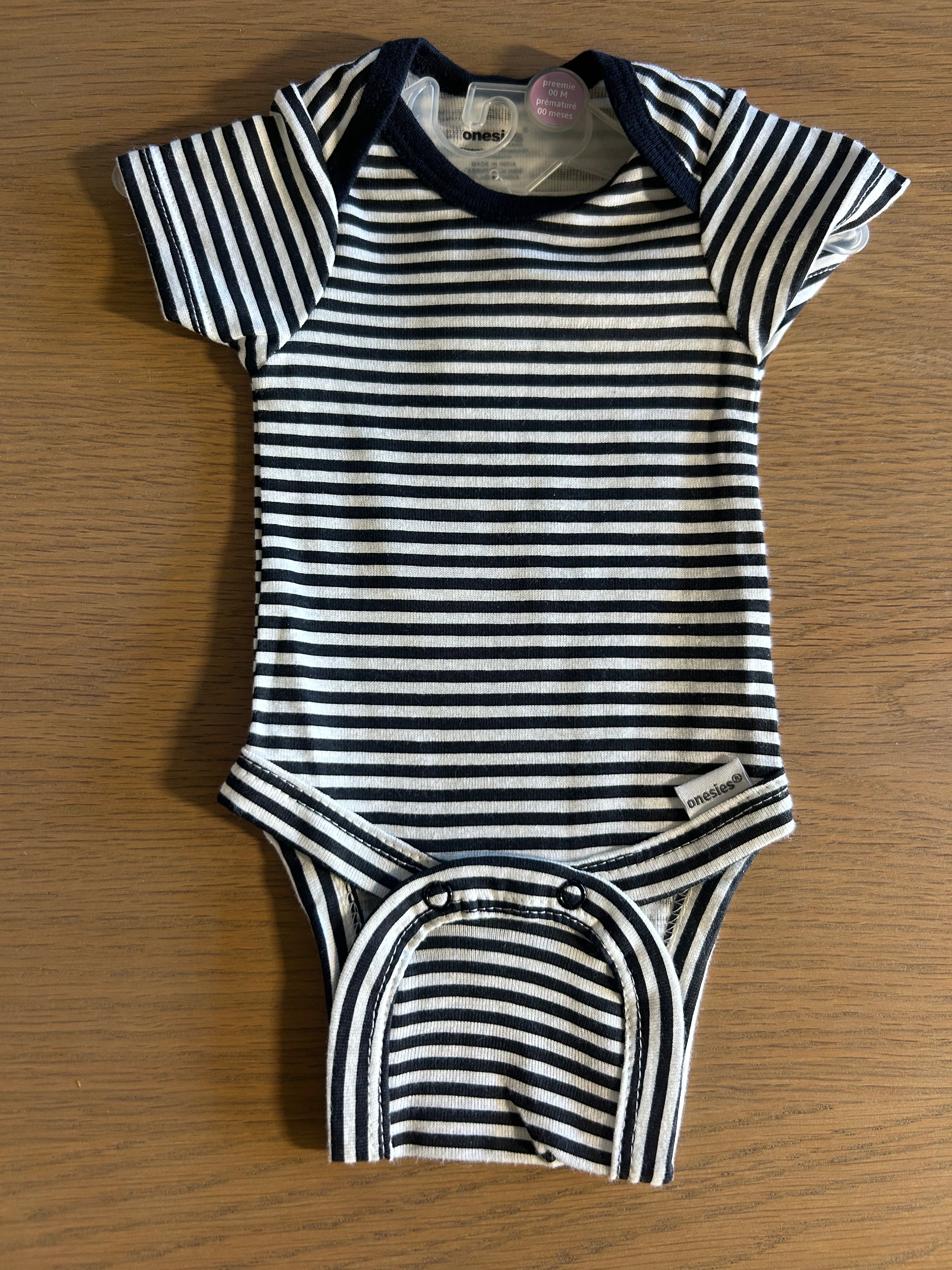 Onsies Brand Navy and White Stripped Short Sleeve Onsie- Size Preemie (up tp 5lbs)